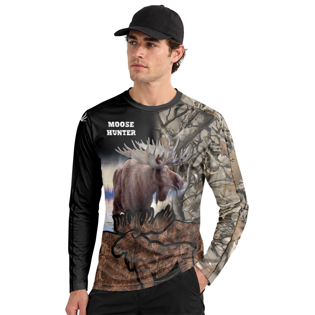 Moose Hunter Woodland Camo Long Sleeve Hunting Shirt - lifestyle view