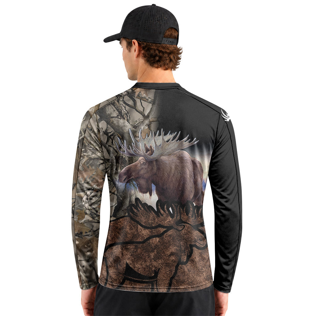 Moose Hunter Woodland Camo Long Sleeve Hunting Shirt - lifestyle view