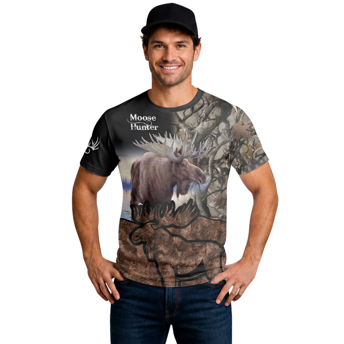 Moose Hunter Woodland Camo Short Sleeve Hunting Shirt - lifestyle view