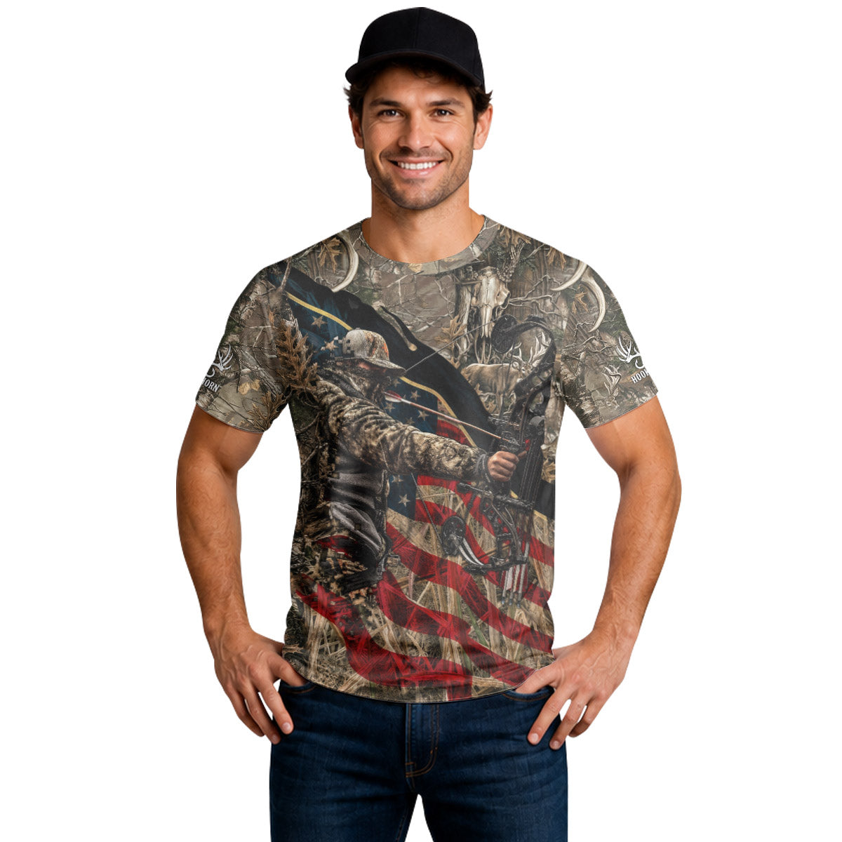Patriotic Bow Hunter Deer Short Sleeve Hunting Shirt - lifestyle view