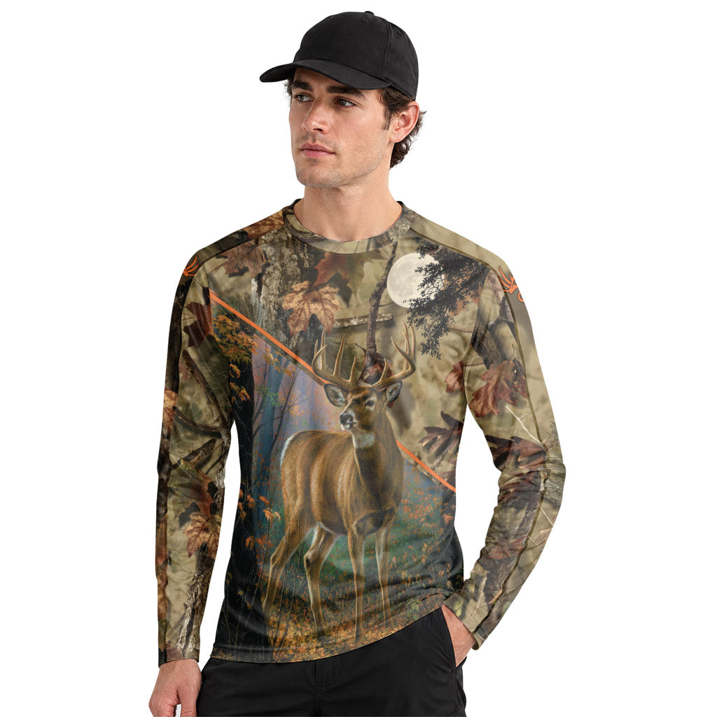 Whitetail Buck Woodland Camo Long Sleeve Hunting Shirt - lifestyle view