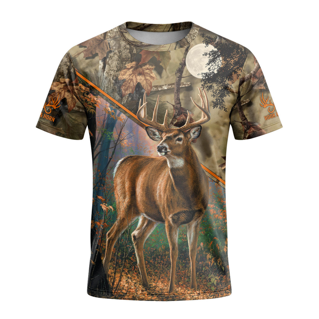 Whitetail Buck Woodland Camo Short Sleeve Hunting Shirt - front and back view