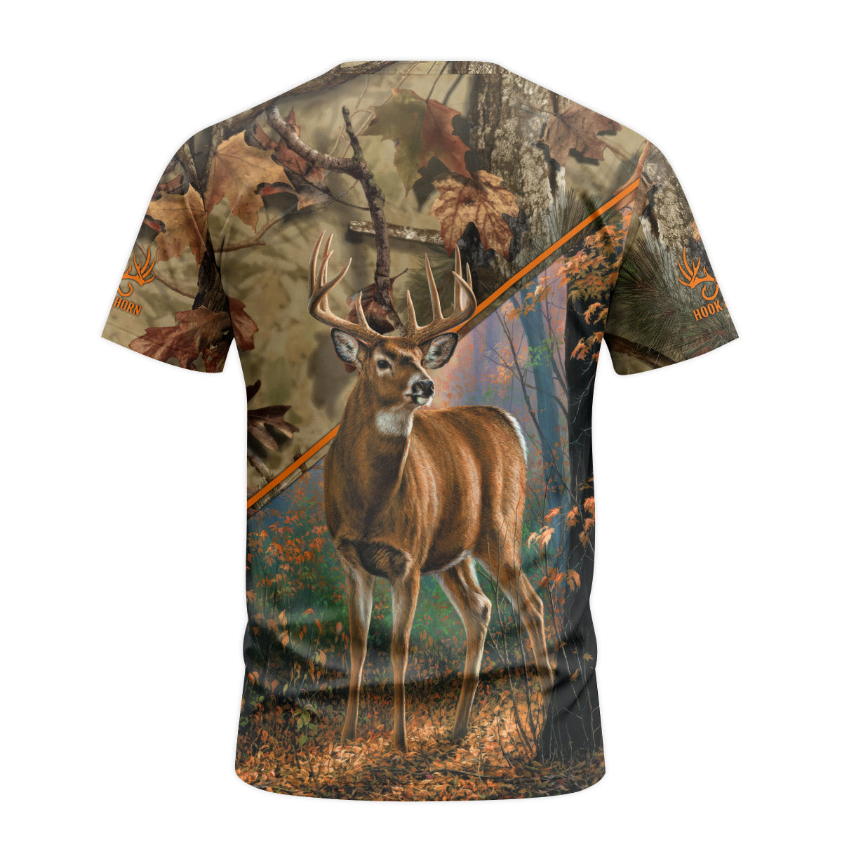 Whitetail Buck Woodland Camo Short Sleeve Hunting Shirt - back view mockup