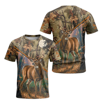 Whitetail Buck Woodland Camo Short Sleeve Hunting Shirt - front and back view