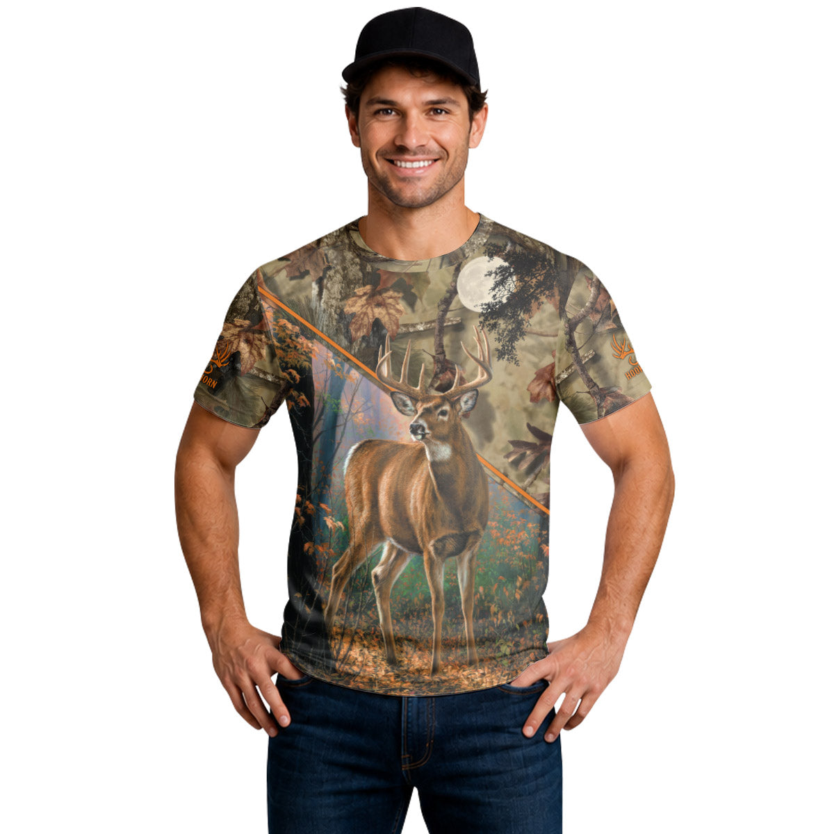 Whitetail Buck Woodland Camo Short Sleeve Hunting Shirt - lifestyle view
